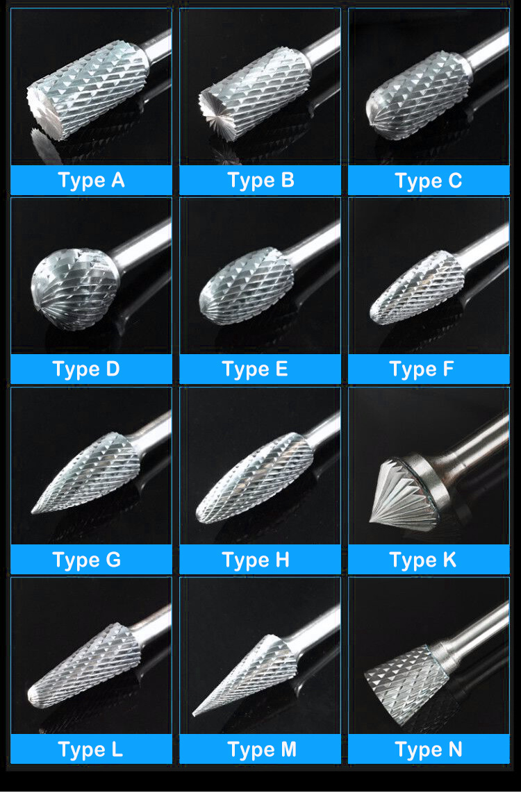 10PCS 6X10mm Carbid Rotari Carving Bur Yg8 Bit Five-Linkage CNC Tool Grinder Steel 1/4&quot; Shank Tungsten Carbide Burr Set