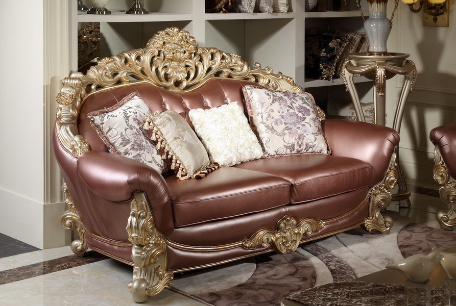 French style Luxury design of Living room Sofa sets 1+2+3 used Beech wood Carving and Import Italy Leather Furniture