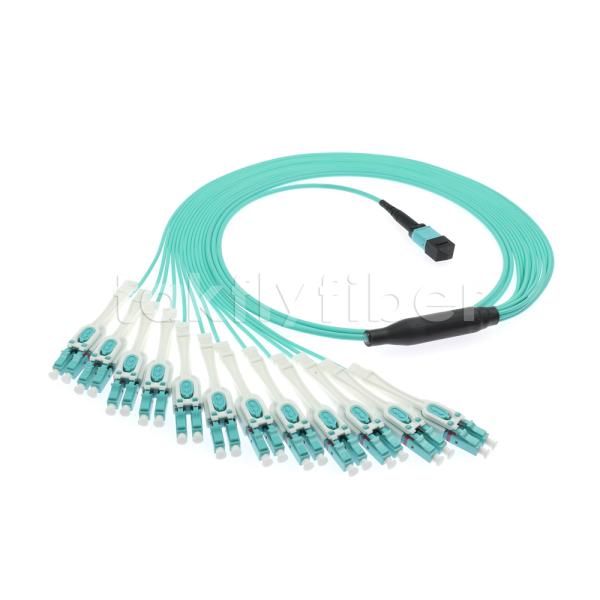 LSZH 3.0mm Aqua Fiber Patch Cable 24 Core MTP MPO To 24 LC Multimode OM3 OM4