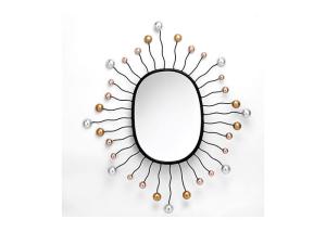 China Oval Shaped Mirror Wall Decor Black Metal Frame Dotted With Gold And Silver Color wholesale