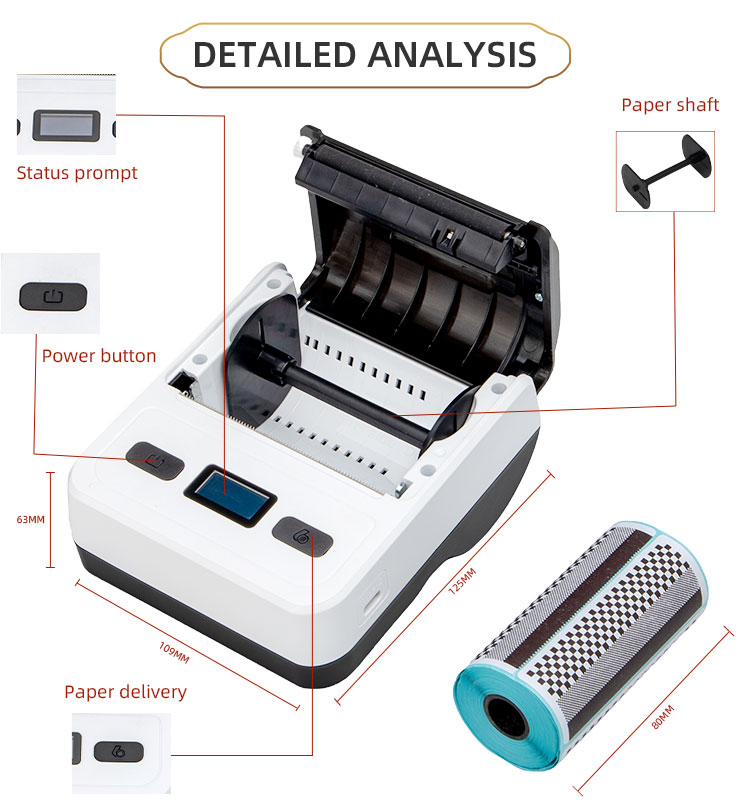 80mm Thermal Printer for Label Stickers Barcode Shipping iOS/Android Handheld Mobile POS