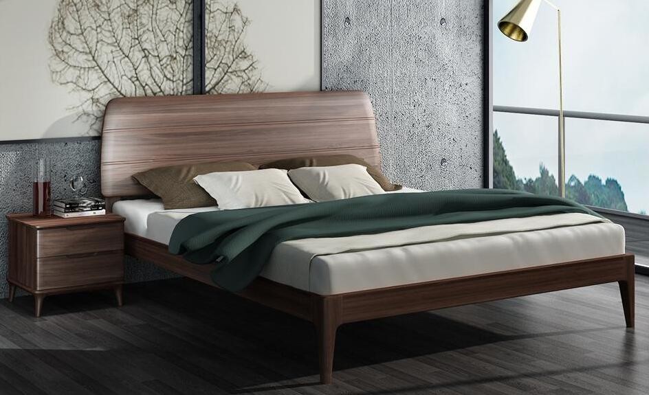 2017 New design of Leather Upholstered headboard Bed by Walnut wood frame for Young Apartment bedroom furniture use