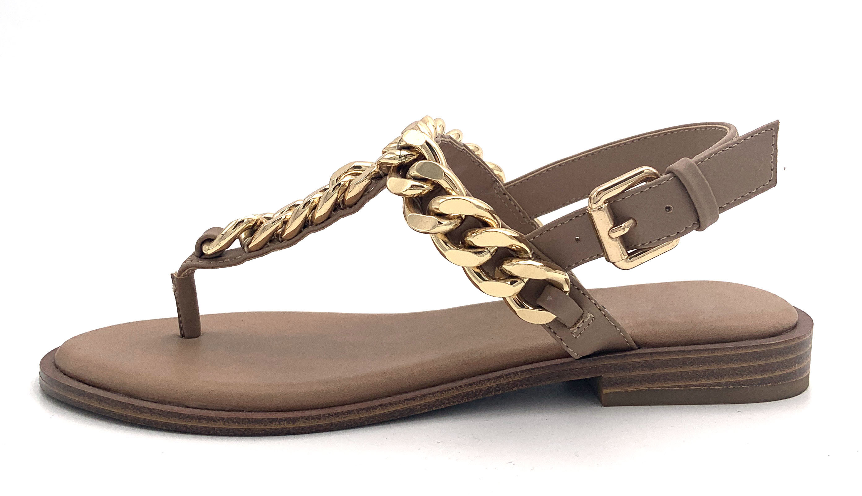 Buckle Closure Womens Flat Sandals With Leather Upper Rubber Sole