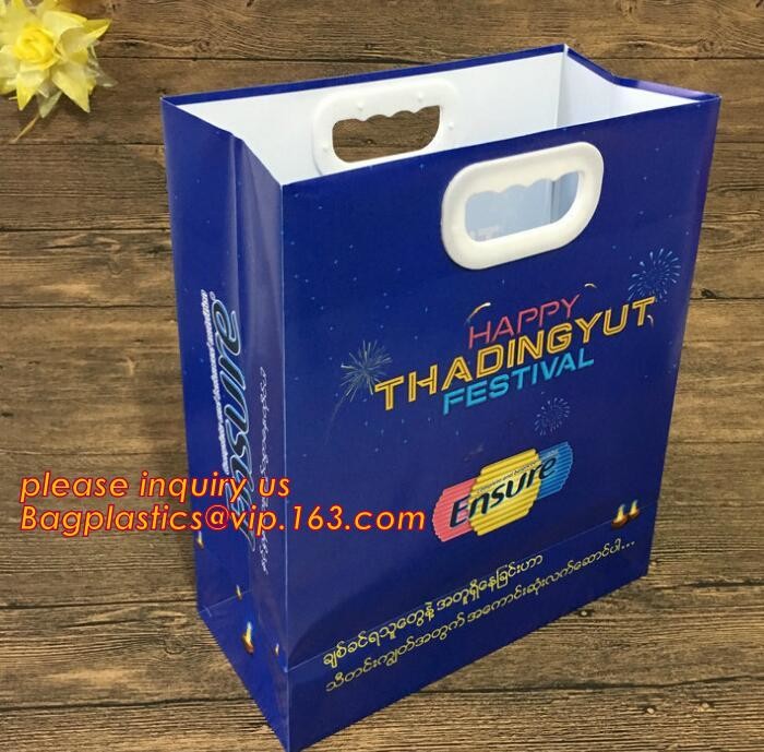 Promotional customized high quality soft loop plastic cloth bag,manufacturer custom soft loop handle polyethylene PE pla