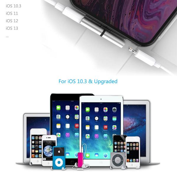 No Extra Software Headphone Jack Adapter 2 In 1 Dual Lightning Splitter For IPhone