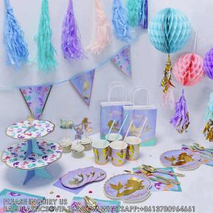China Mermaid Birthday Party Supplies Gift Bag Invitation Card Tableware Set Cake Toppers Mermaid Tableware Supplies wholesale
