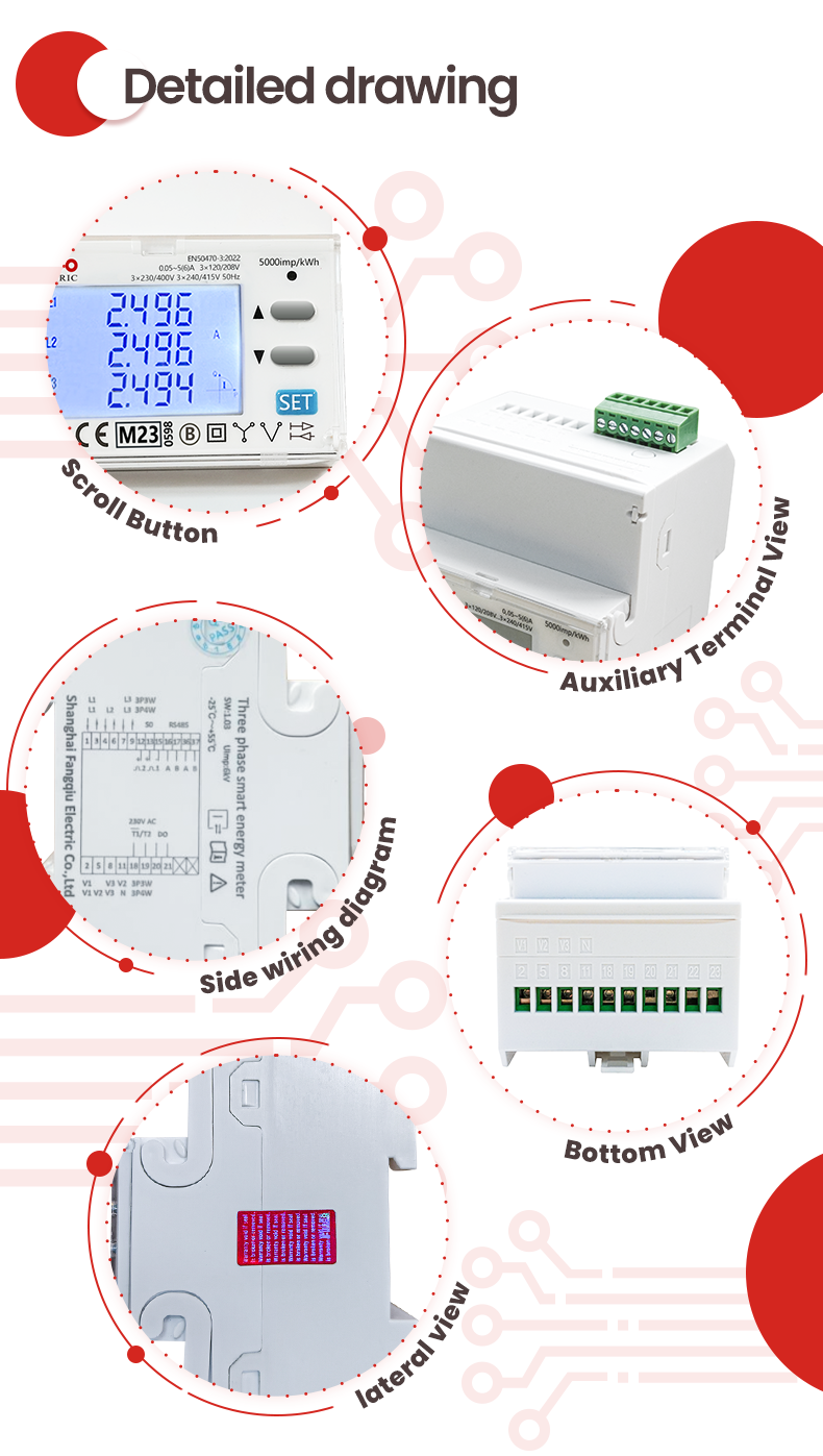 MID Approved EM4371 3*1.5 6 A Solar Bi-Directional Energy Meter with LCD Display