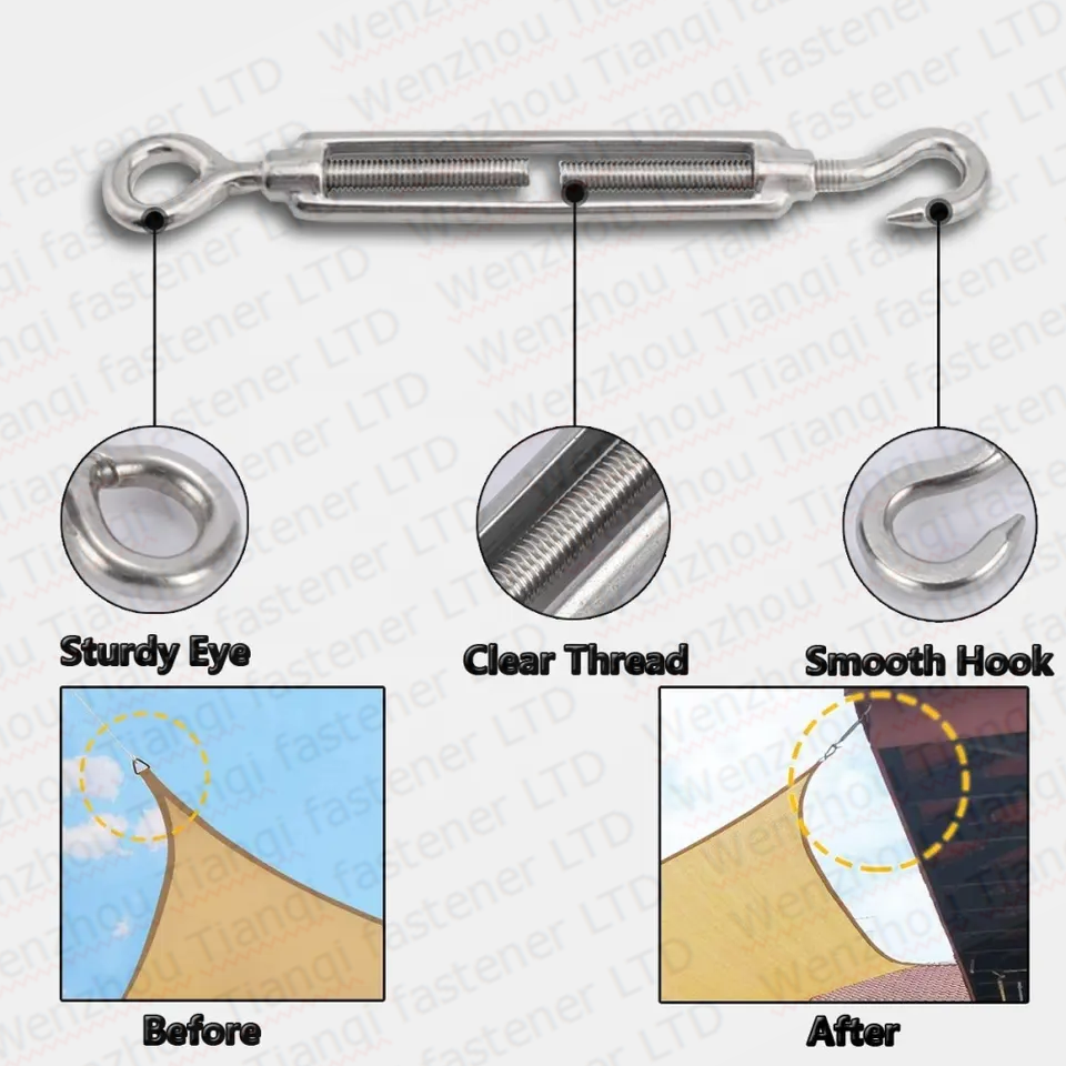 316 Stainless Steel Frame Type Eye Hook Turnbuckle for Heavy Duty Wire Rope Tensioning and Durability in Mining Industry