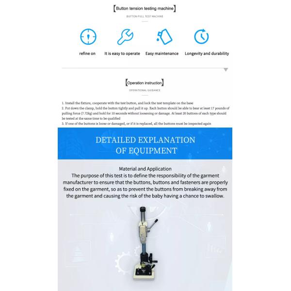 Manual Snap Button Textile Testing Machine ASTM PS79-96 Pull Tensile Tester