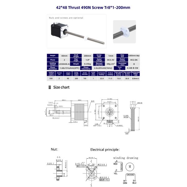 80 Degree Temperature Rise Linear Stepper Motor With Lead Screw for CNC Machines