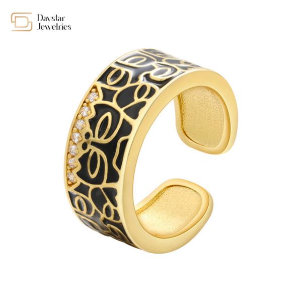 Enamel Gold Plated Adjustable Wide Band Rings , Colorful Dripping Oil Rings