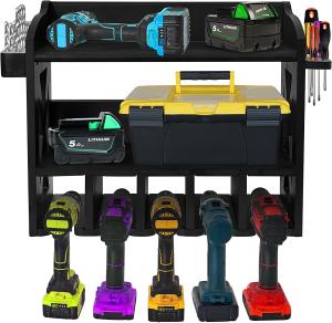 Garage Cordless Power Tool Pegboard Hook Organizer with 2 Shelf Cordless Drill Storage
