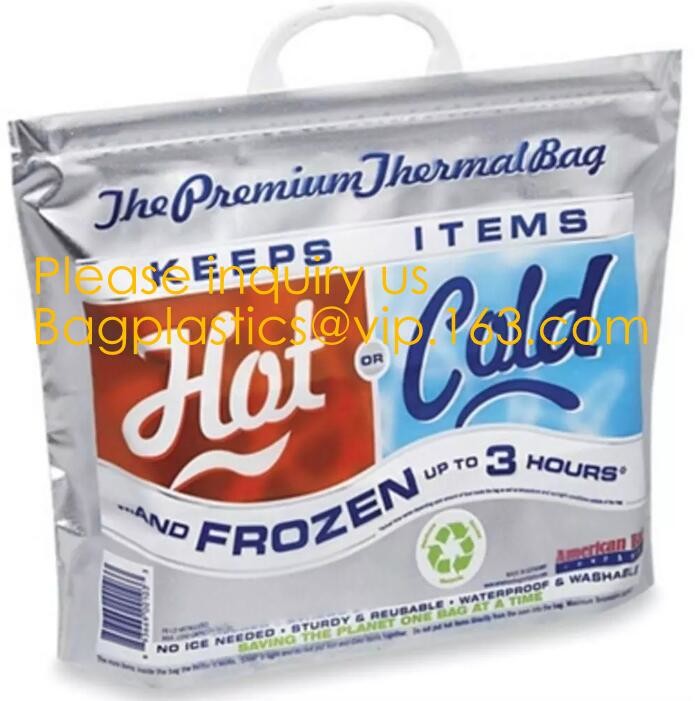 Custom Packing Aluminum Foil Zip-Lock Grocery Handle Thermal Insulation Cooler Bag For Outdoors,Promotional Insulated La