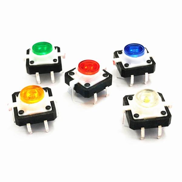 6 Pins Illuminated Tact Switch Reset Vertical Multi Color LED Light Key Switch