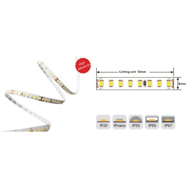 8mm 12W High Efficiency LED Strip 160LM/W Ra90 SMD2835 Led Strip 160LEDs