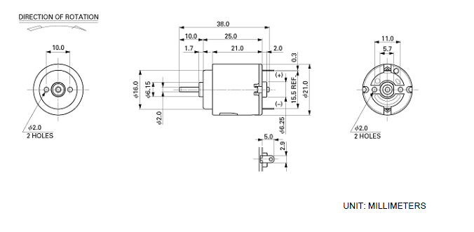 RE-140 mini motor Dimension