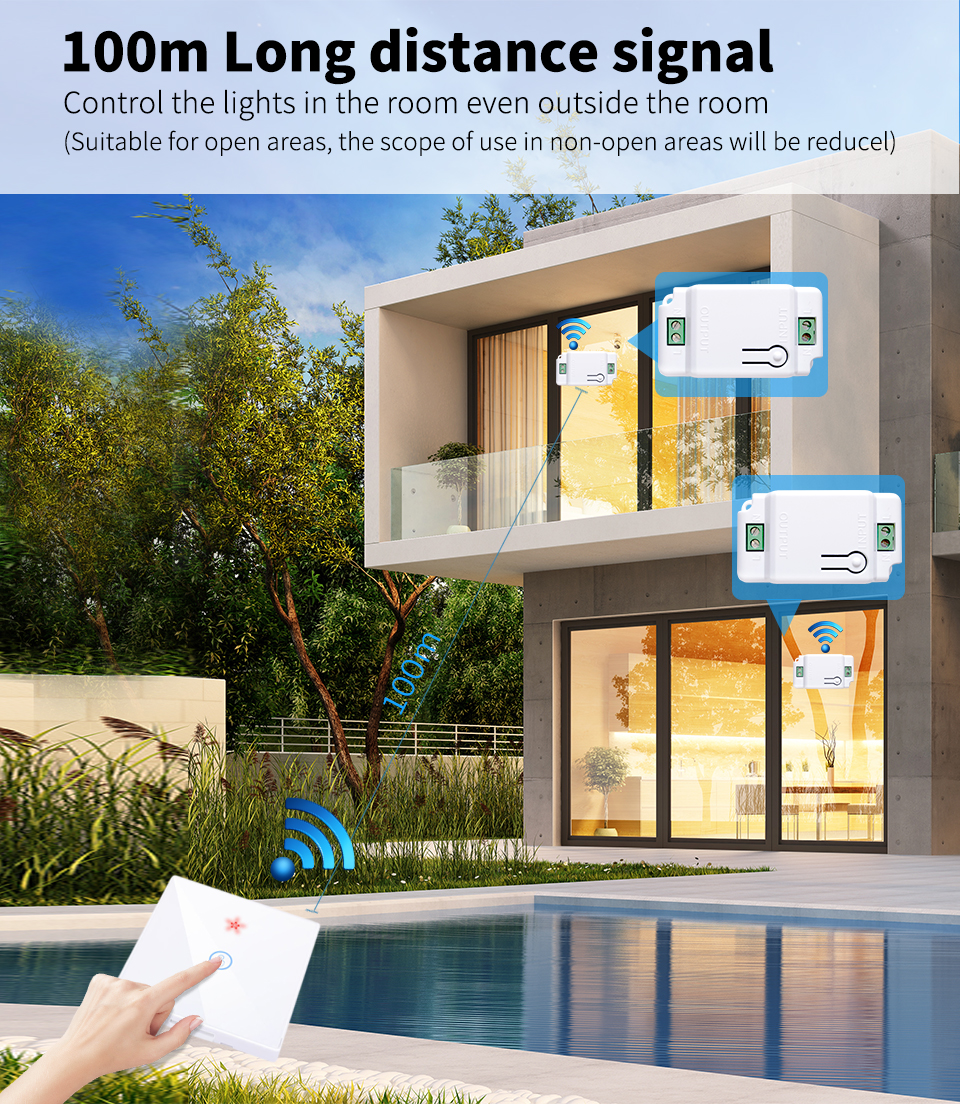 RF433 Wireless Remote Control Switch Crystal Glass Panel Touch Switch with 10A breaker refit old version circuit