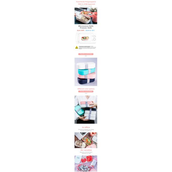 Blue Pink Black White or Customized Eco-Friendly Microwavable Lunch Box Set for Kids and Adults