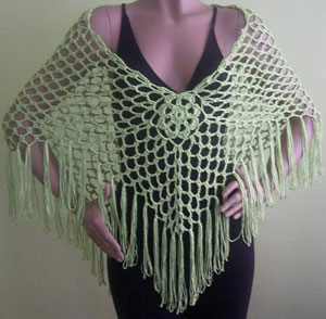 Black Evening Triangle Shawls Wraps with Tassel in Granny Square Pattern