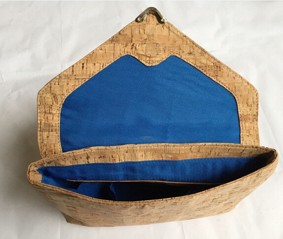 Ladies New Style Cork clutch 11''x7.8'' with button closure, Blue Lining, customized color is available