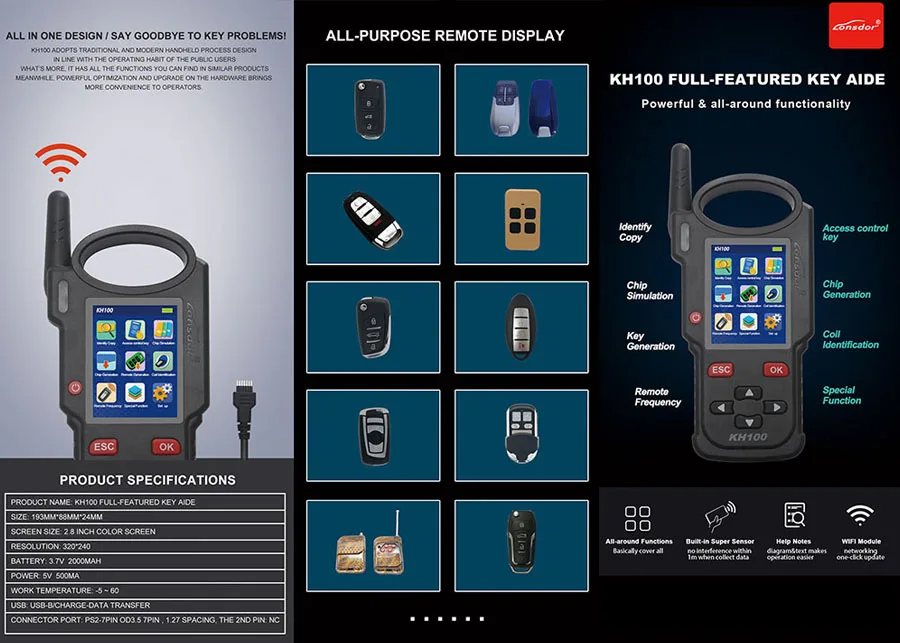 Lonsdor KH100+ Car Key Programmer Remote Maker Generate Simulate Chip Identify Copy IC ID Card Frequency Smart Control Key IMMO