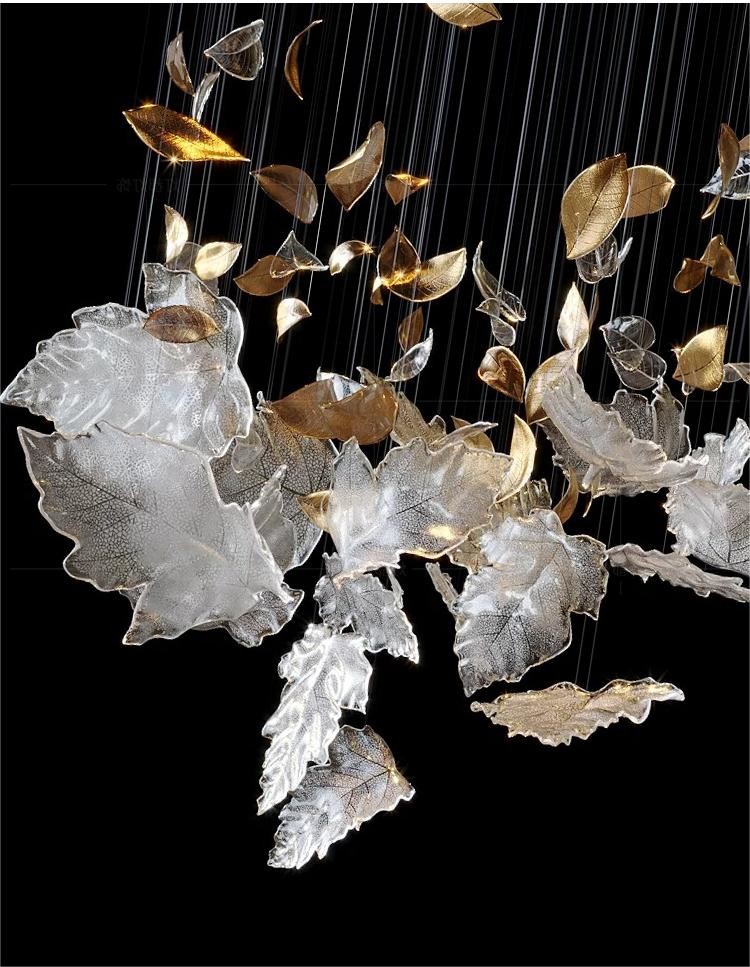 Hotel Lobby Maple Leaf Chandelier Engineered Custom Lighting Fixtures With Glass Hangings