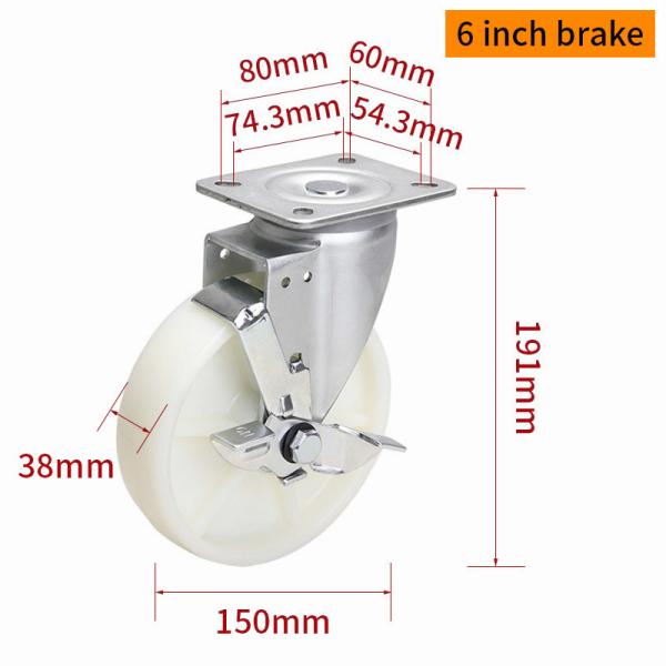 EDL‌ Medium Duty 6inch Caster TPA Plate by Rigid , Swivel and Brake Type 250kg 666P-26