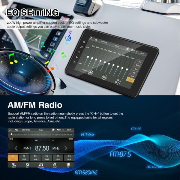 8 Inch Boat Multimedia Player IPX6 Waterproof Bluetooth Marine Stereo Digital Media Audio Receiver with Wireless CarPlay