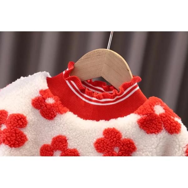 140cm 55in Winter Children'S Clothing Yellow Sweater With Embroidered Flowers For Girls