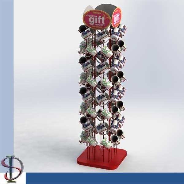 MUGS RED KIOSK / Metal hooks display stand / Mult-hooks display rack / POP