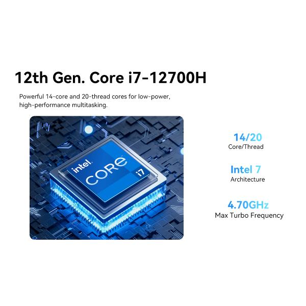 Intel Core i7 12700H PC Dual Ethernet Dual HD and 4 USB Mini Computer
