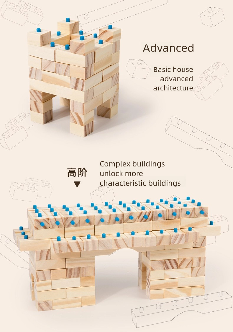 Natural Wooden Children's Early Education Creative Construction Building Bricks Block Puzzle Toys Kids Diy Assembly Set