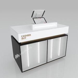 China Customized Skincare Shop Checkout Counter Platinum Wooden Cash Register For Visual Merchandising Cosmetic Store Fixtures And Premium Store Table wholesale