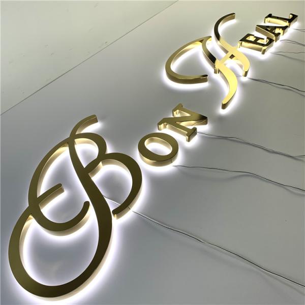 30mm Mirror Gold Hotel Backlit Channel Letter Signs