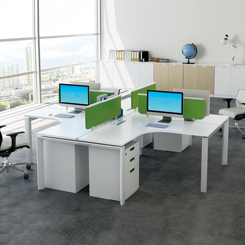 White Modular Cubicle Office Table Desk Workstation For 4 People