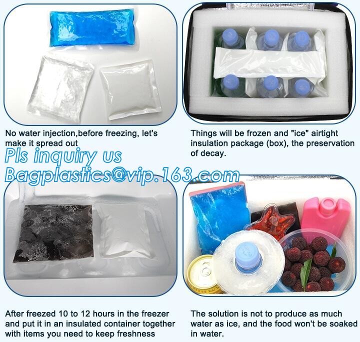Liquid and fruit fresh keeping ice bag pack, bagged ice storage box for fresh vegetables, disposable ice cube bag for fr