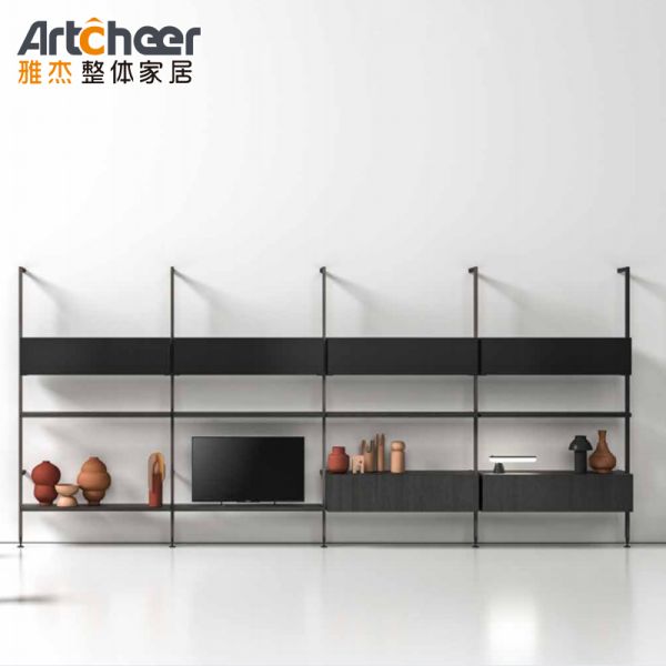 Modern Stylish Adjustable Height Display Rack with Aluminum Frame for Living Room