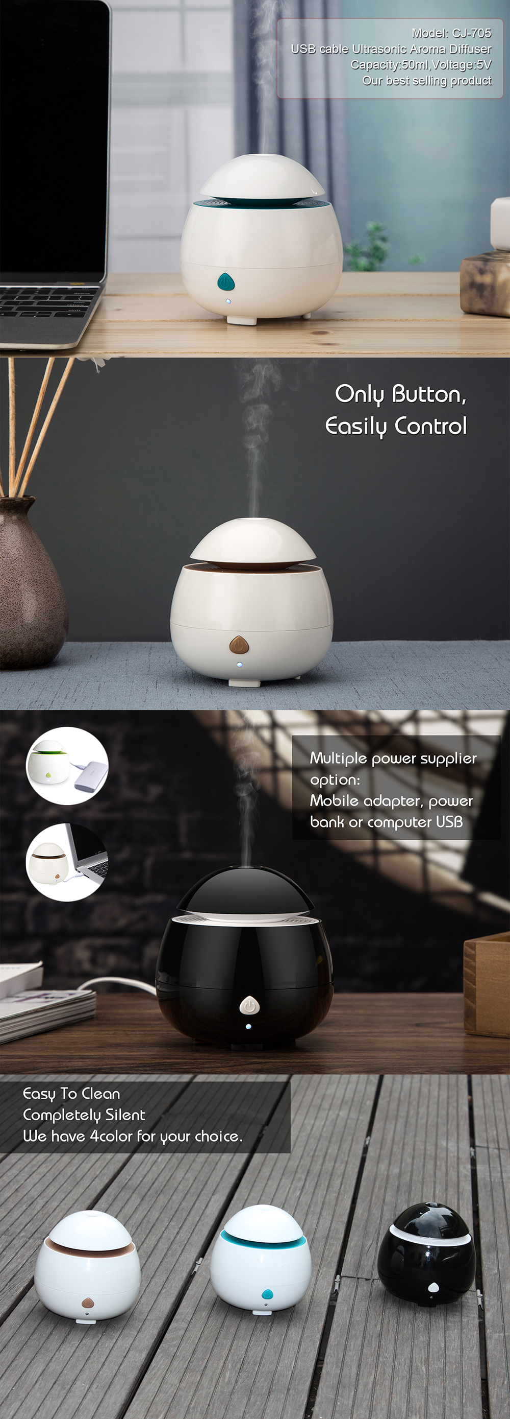 50ml Electric USB Aromatherapy Essential Oil Diffuser With Lamp