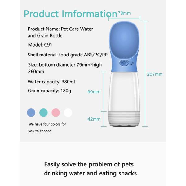 Disassembled Portable Pet Dog Water Bottle 380ml 2 In 1 Pet Water Bowl Dispenser
