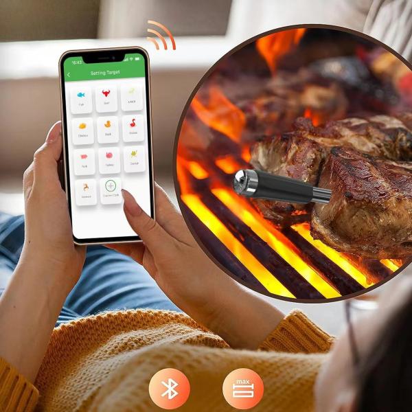 Long distance 150m Remote Smart Bbq Thermometer Instant Read Digital Bluetooth 5.0 Wireless Meat Thermometer 10 Modes Meat Thermometer