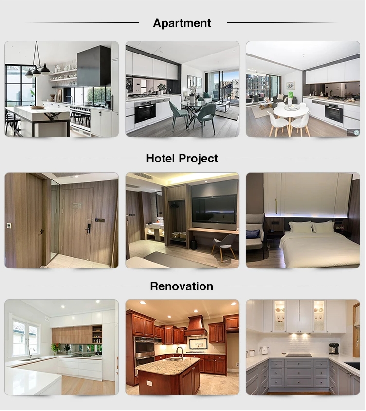 Designer Solid Wood Melamine LED Sensor Light Cabinet Prefab Modular Kitchen Cabinets