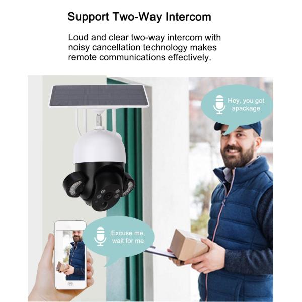 6W Solar Panel Battery Security Camera 2K 5dbi Dual Antennas Solar Surveillance Camera