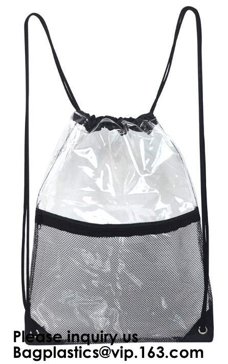 Transparent PVC Drawstring Bag With Colorful Rope,Clear PVC drawstring bag with gold string,Pvc Strips Printing Gift Pac
