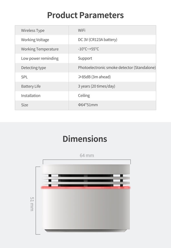 Tuya Wireless WiFi Smoke Detector 85db Wifi Smoke Alarm Detector