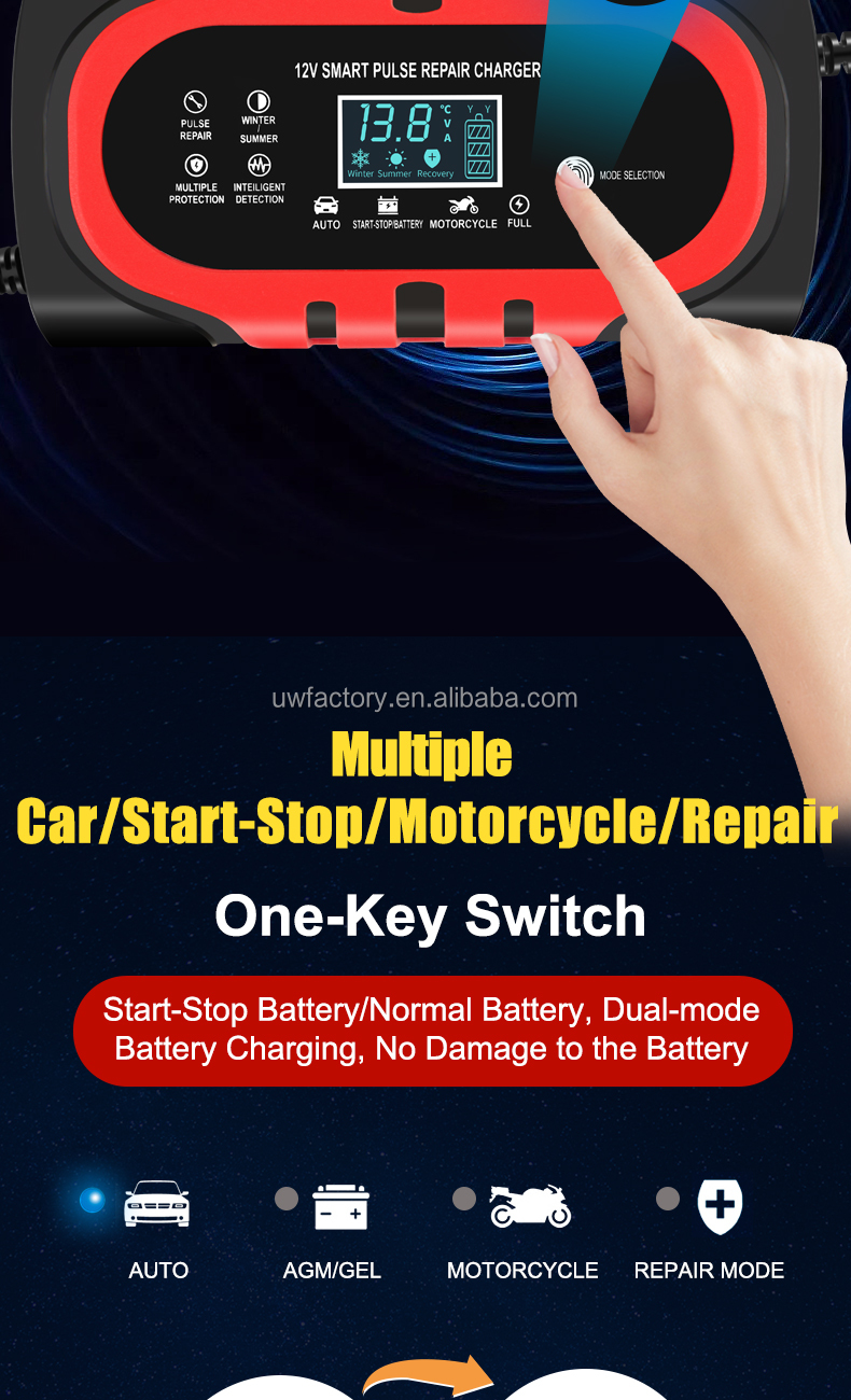PC Fireproof Material Lead Acid 12V 6A 8A 10A 15A 20A 30A Motorcycle E-Bike Battery Charger Charging efficiency 90%