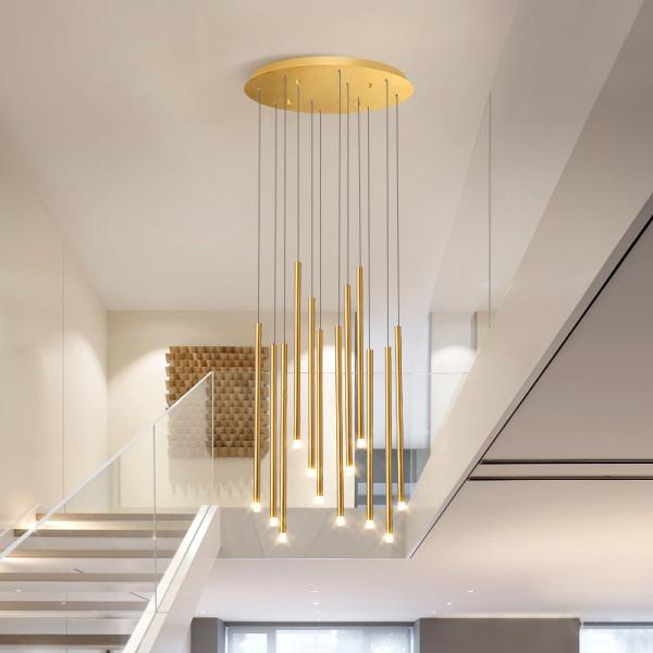 Commercial Modern LED Long Hanging Chandelier Gold Or Black Finishes
