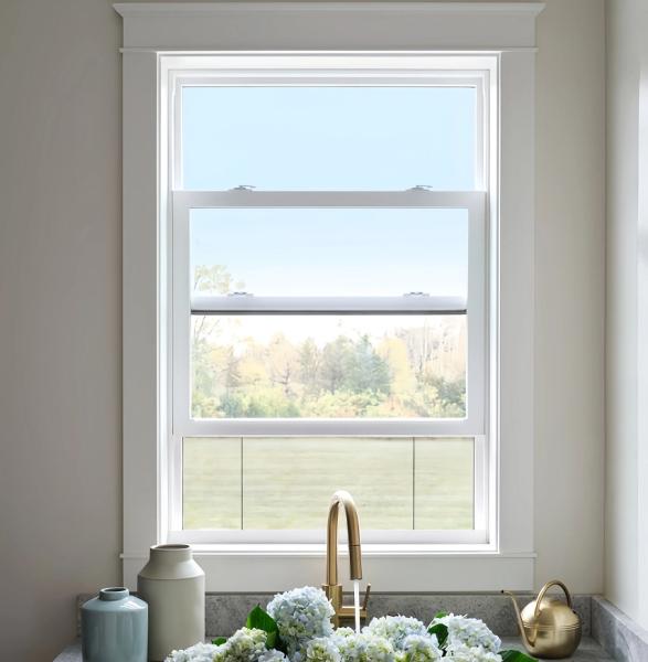 Quality White UPVC Single Hung Vinyl Replacement Windows With Mosquito Net American Style for sale