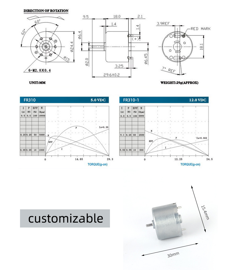 Faradyi Customized 0.09 A Mini Dc Motor 6v 4500rpm 310 Micro Brushless BLDC Dc Motor For Fan Ev Car Vehicles/ Air Freshener