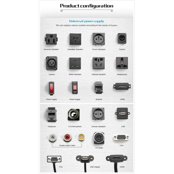 Aluminum Tabletop Power Multi Plug Socket Tower Quick Charging ODM