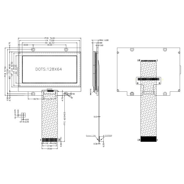 Customize 128x64 COG LCD Module FSTN Alphanumeric LCD Display Module
